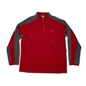 The North Face Mens 1/4 Zip Fleece Pullover XL Red Gray Long Sleeve TKA100